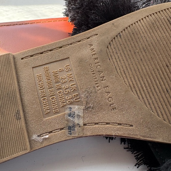 American Eagle Outfitters Black Pom Pom Slide Sandals with Brown Footbed - Picture 3 of 5